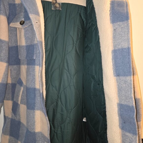 Sundance blue buffalo-check hooded jacket/ shacket/car coat. XL. NWOT - Picture 3 of 5